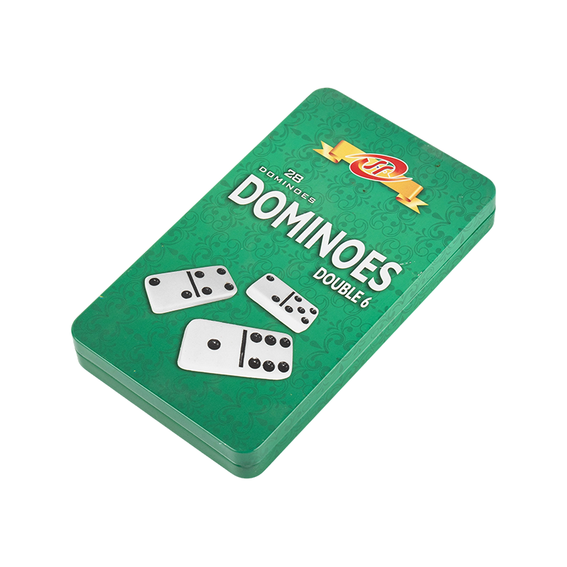 Standard dobbelt seks domino i mørkeblå jernboks
