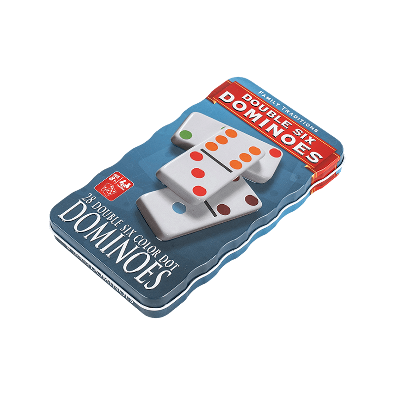 Dobbelt seks domino med blå genanvendelig samlere jernboks 