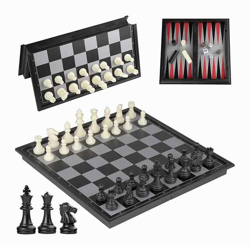 Rejsestørrelse 3 i 1 Set Plastic Chess Set